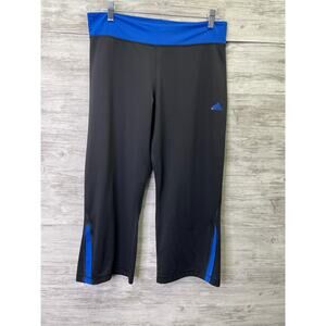 Adidas Capri Pants Womens L Black Blue Straight Leg Run Walk Yoga
